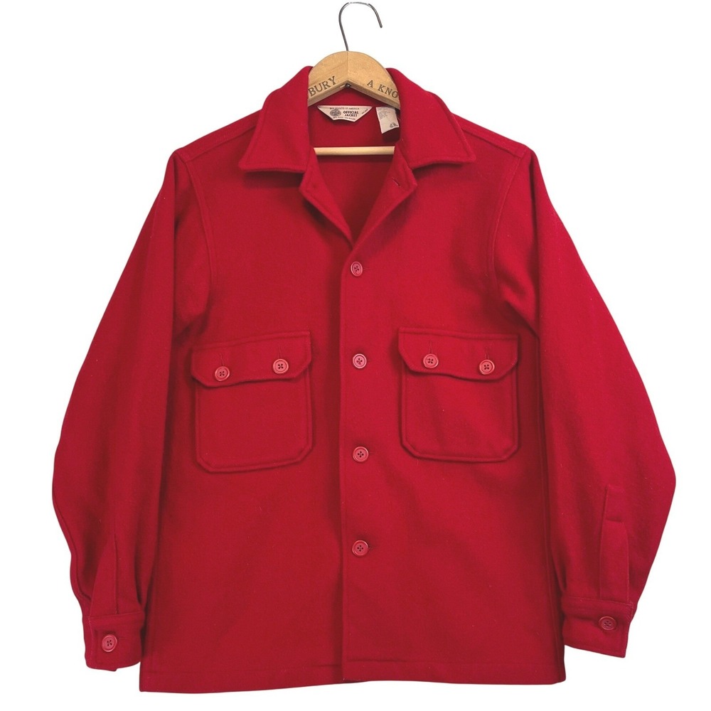 Vintage Boy Scouts of America Wool Jacket Red Official BSA Shirt Jacket Size 38